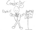 [DS draws the conductor for the mural.]